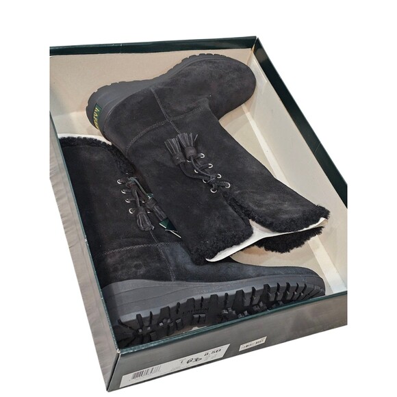 Ralph Lauren Tadina Mid-Calf Winter Boots Womens 8.5B Black Nubuck Lamb Fur Trim - Picture 2 of 16